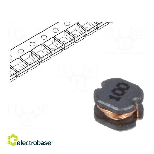 Inductor: wire | SMD | 10uH | 350mΩ | -40÷125°C | ±20% | 1A | 3.1x3.5x2.1mm