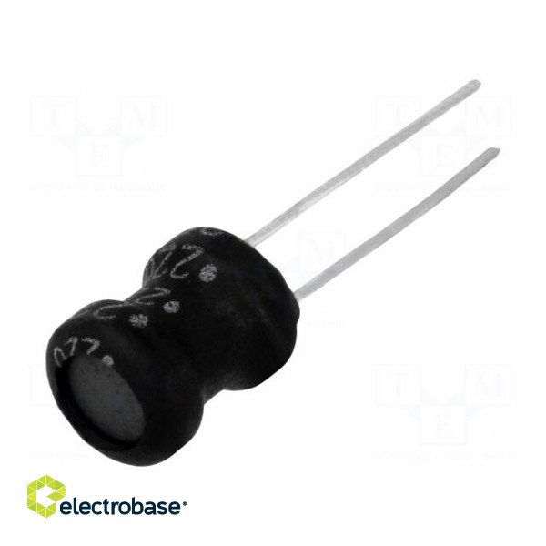 Inductor: wire | THT | 22uH | 1.9A | 0.09Ω | ±10% | Ø8.7x12mm | vertical