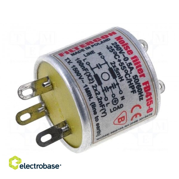 Filter: anti-interference | mains | Cx: 100nF | Cy: 2.2nF | 4mH | 250V