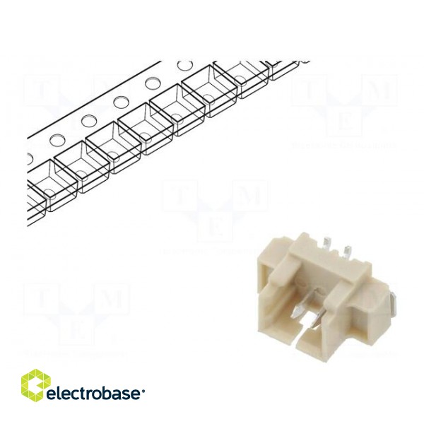 Socket | wire-board | male | 1.25mm | PIN: 2 | SMT | 250V | 1A | tinned paveikslėlis 1