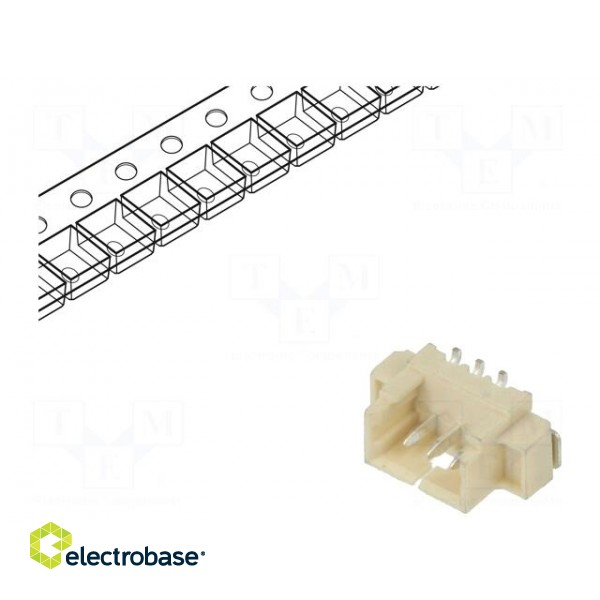 Socket | wire-board | male | 1.25mm | PIN: 3 | SMT | 250V | 1A | tinned image 1