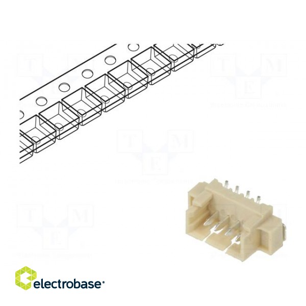 Socket | wire-board | male | 1.25mm | PIN: 4 | SMT | 250V | 1A | tinned paveikslėlis 1