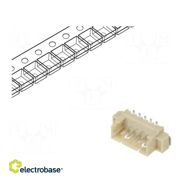 Socket | wire-board | male | 1.25mm | PIN: 5 | SMT | 250V | 1A | tinned image 1