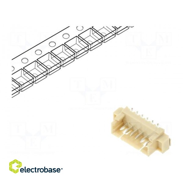 Socket | wire-board | male | 1.25mm | PIN: 6 | SMT | 250V | 1A | tinned image 1