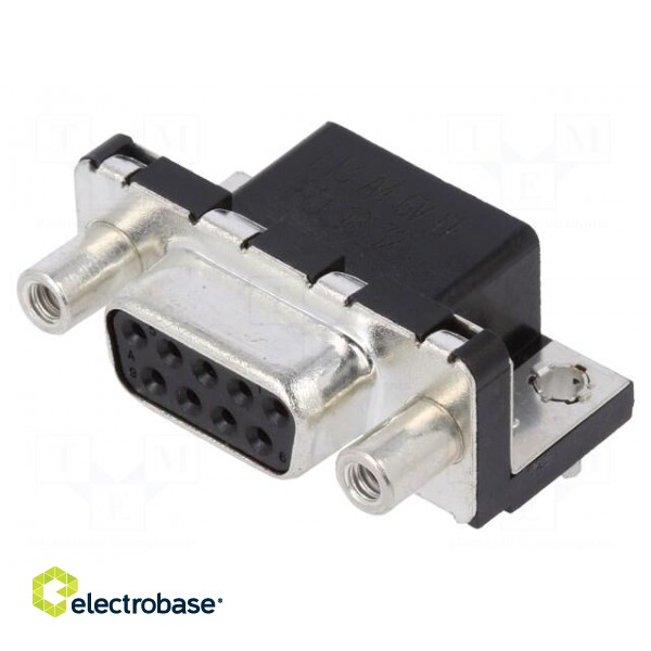 D-Sub | PIN: 9 | socket | female | on PCBs,PCB snap | angled 90° | THT image 1