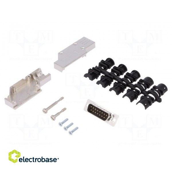 D-Sub | PIN: 15 | plug | male | angled 90° | soldered | for cable | black paveikslėlis 1