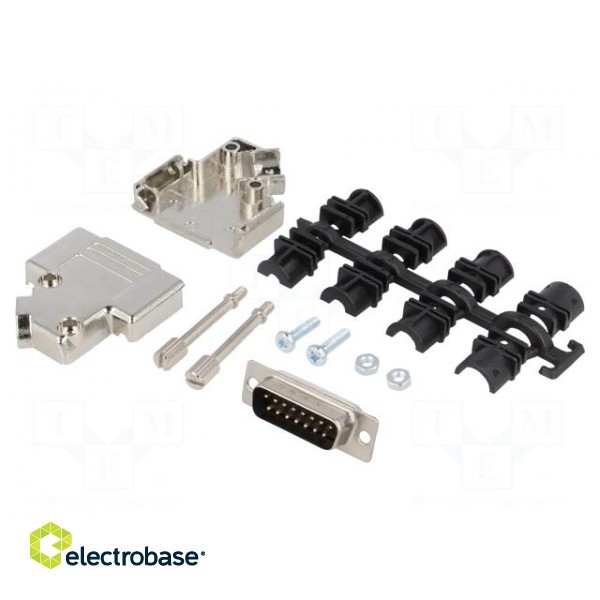 D-Sub | PIN: 15 | plug | male | soldering | for cable | black paveikslėlis 1