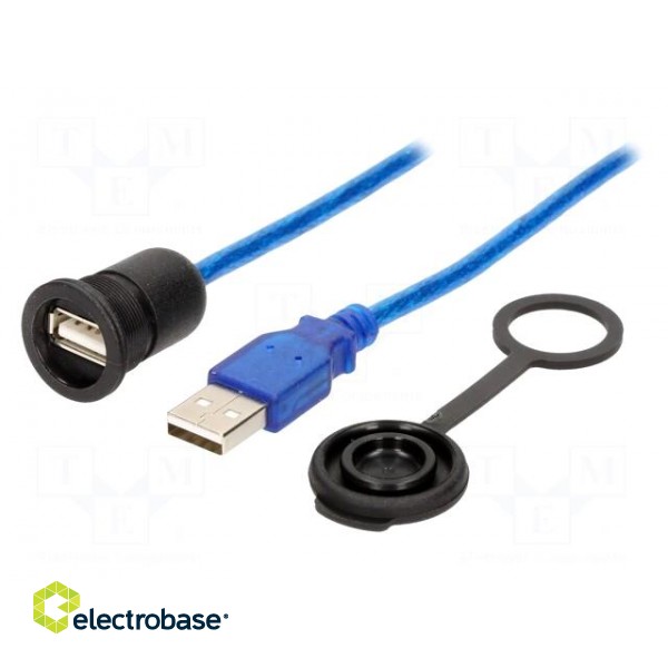 Cable | USB 2.0,with cap | USB A socket,USB A plug | 3m | IP65