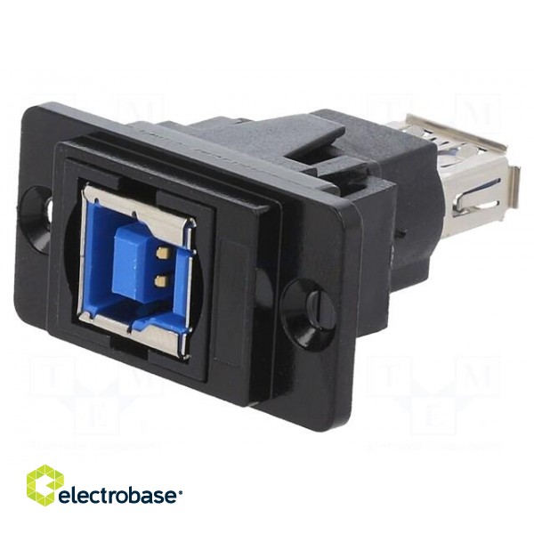 Coupler | USB A socket,USB B socket | DUALSLIM | USB 3.0 | metal image 1