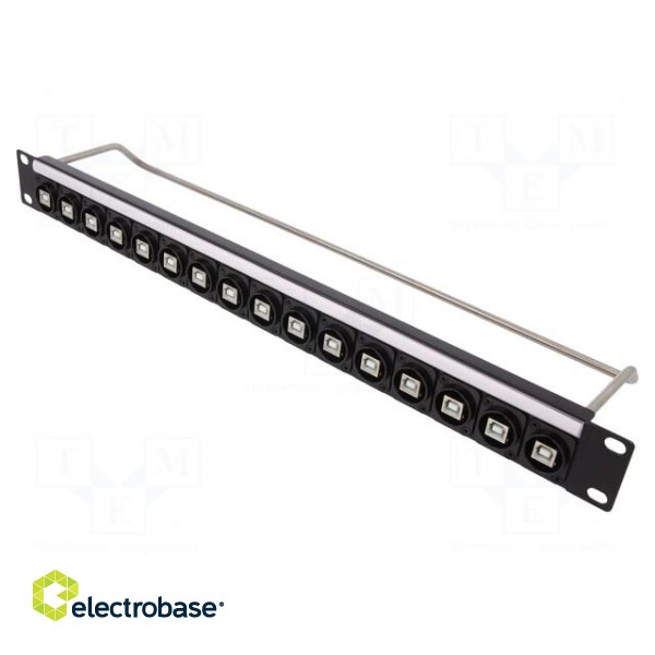 Patch panel | USB B | screw | RACK | M3 | Height: 1U | Number of ports: 16 image 1