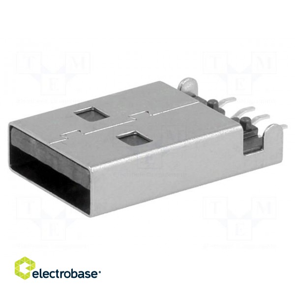 Plug | USB A | male | on PCBs | SMT | PIN: 4 | horizontal | USB 2.0 фото 1