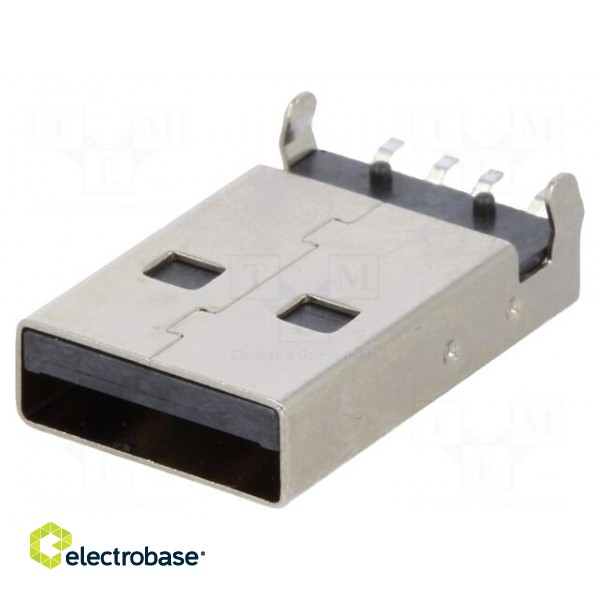 Plug | USB A | on PCBs | SMT | PIN: 4 | horizontal | USB 2.0 | gold-plated image 1