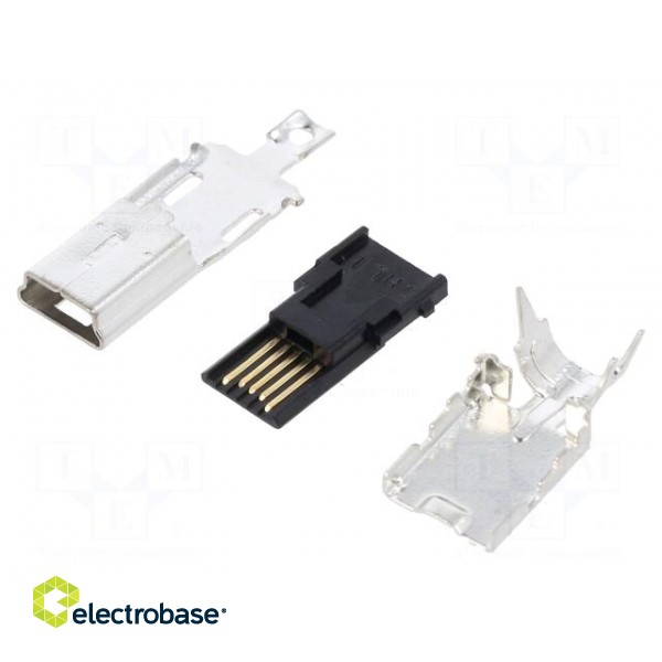 Plug | USB B mini | UX | for cable | soldering | PIN: 5 | straight | 50pcs.