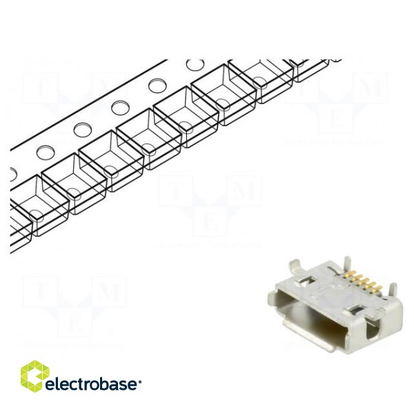 Socket | USB AB micro | on PCBs | SMT | PIN: 5 | horizontal | reel paveikslėlis 1