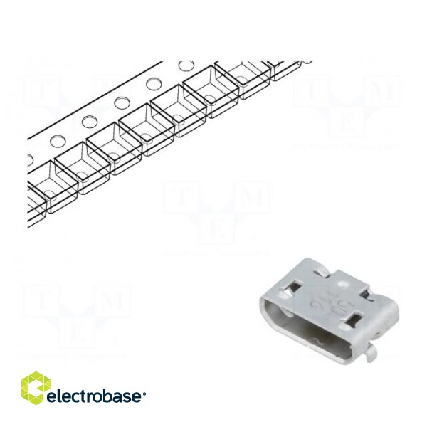 Socket | USB B micro | on PCBs | SMT | PIN: 5 | horizontal | USB 2.0 image 1