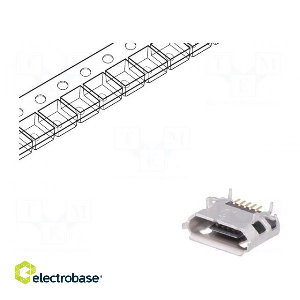 Socket | USB B micro | on PCBs | SMT,THT | PIN: 5 | horizontal | USB 2.0
