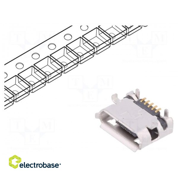 Socket | USB B micro | on PCBs | SMT,THT | PIN: 5 | horizontal | USB 2.0 image 1