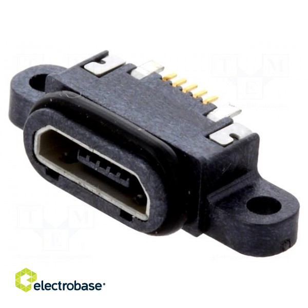 Socket | USB B micro | SMT | PIN: 5 | with seal | USB 2.0 | IPX7 image 1
