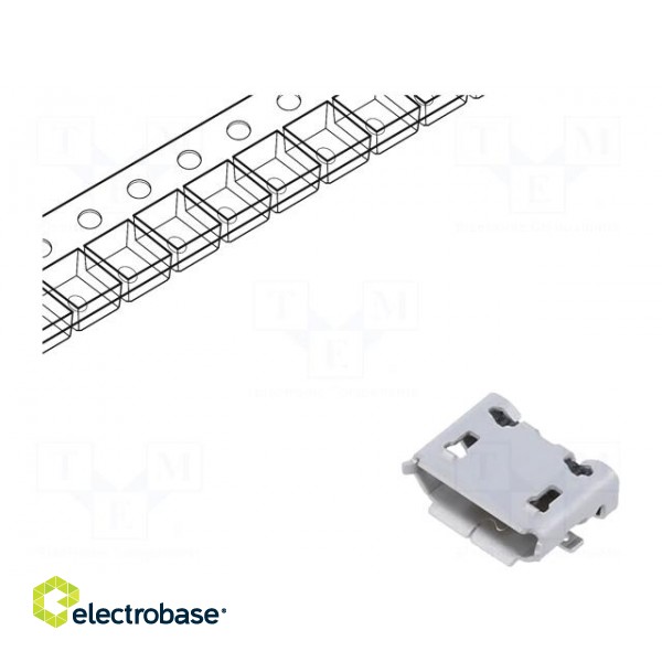 Socket | USB B micro | ZX | on PCBs | SMT | PIN: 5 | horizontal | USB 2.0 image 1