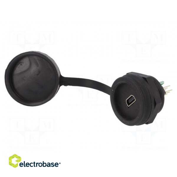 Socket | USB B mini | 1310 | for panel mounting,rear side nut | THT image 1