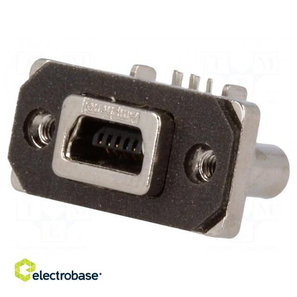 Socket | USB B mini | MUSB | on PCBs,for panel mounting,screw | THT image 1