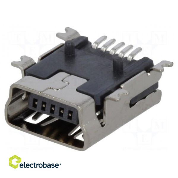 Socket | USB B mini | on PCBs | SMT | PIN: 5 | horizontal | USB 2.0 | 1A image 1