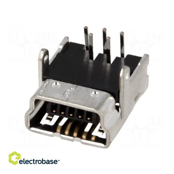 Socket | USB B mini | on PCBs | THT | PIN: 5 | angled 90° | USB 2.0 image 1