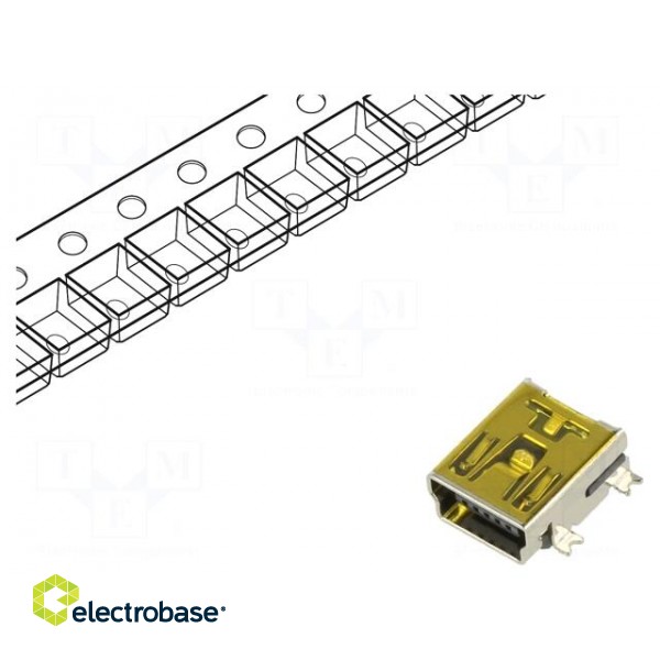 Socket | USB B mini | SMT | PIN: 5 | horizontal