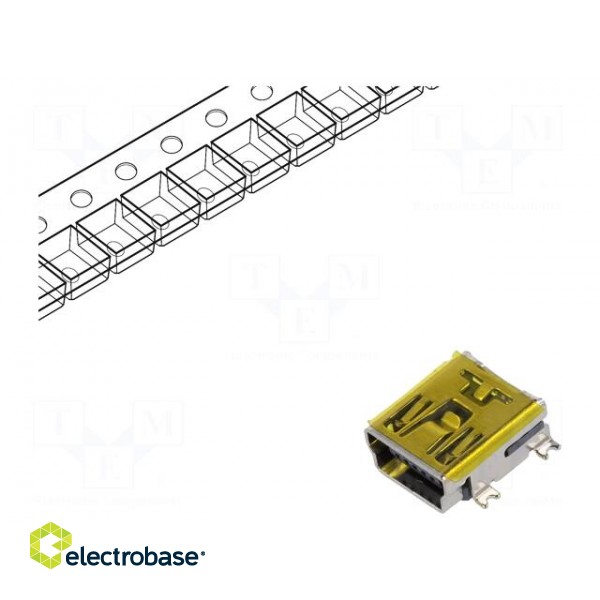 Socket | USB B mini | SMT | PIN: 5 | horizontal | tape | 750pcs. image 1