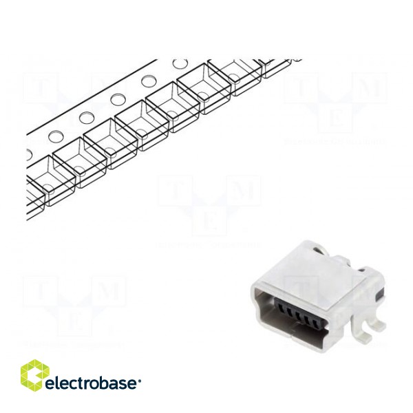 Socket | USB B mini | UX | on PCBs | SMT | PIN: 5 | horizontal | USB 2.0 paveikslėlis 1