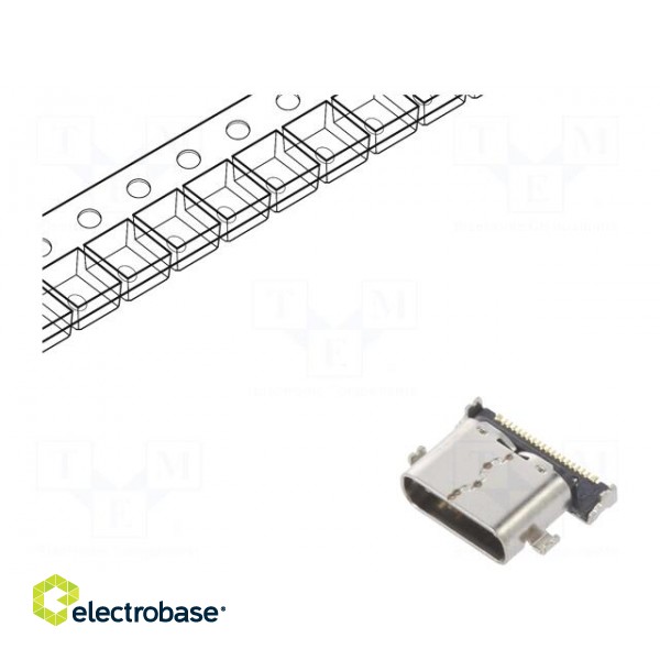 Socket | USB C | CX | on PCBs | SMT | PIN: 24 | horizontal | USB 3.0