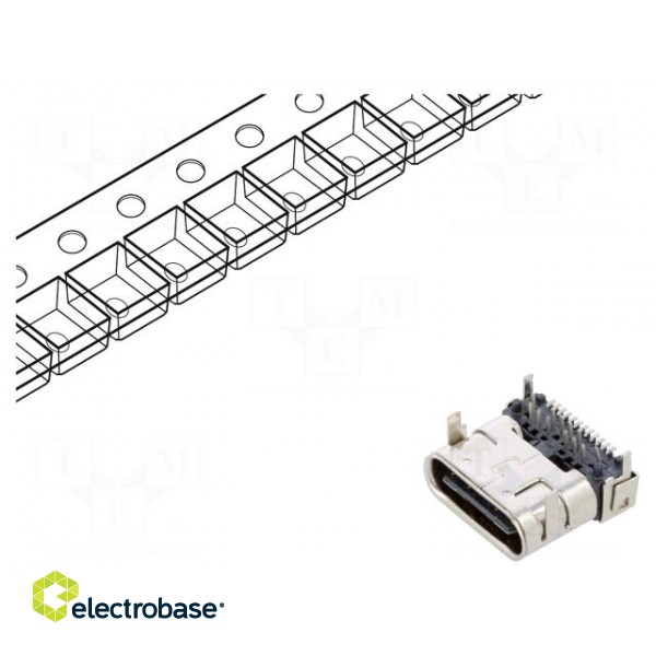 Socket | USB C | hybrid SMT/THT | PIN: 24 | horizontal | USB 3.2 | 5A