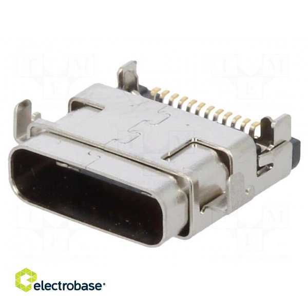 Socket | USB C | on PCBs | SMT | horizontal | USB 3.1 | gold flash | 1A image 1