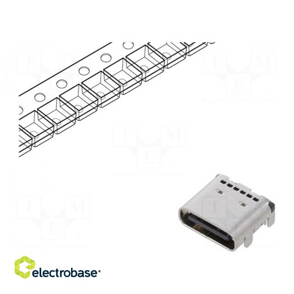 Socket | USB C | on PCBs | SMT | PIN: 24 | angled 90° | USB 3.1 image 1