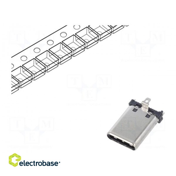 Plug | USB C | SMT | PIN: 24 | vertical | top board mount | USB 3.2 | 5A image 1