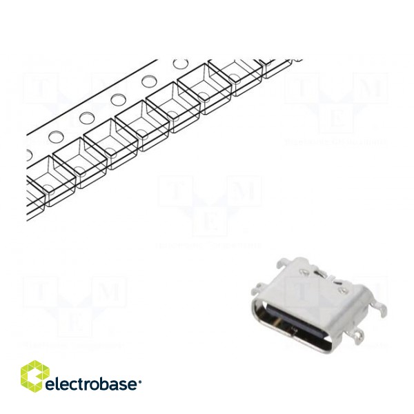 Socket | USB C | SMT | PIN: 6 | horizontal | middle board mount | 3A image 1