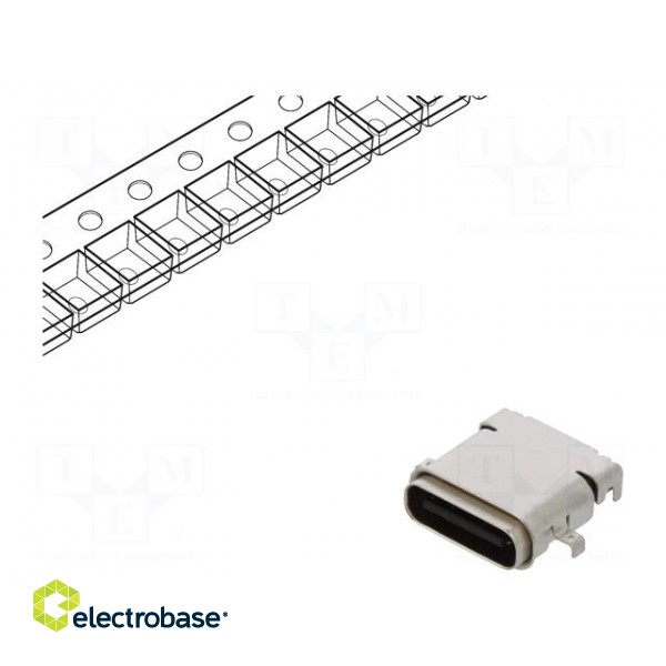 Socket | USB C | SMT | angled 90° | sealed | USB 3.1 фото 1