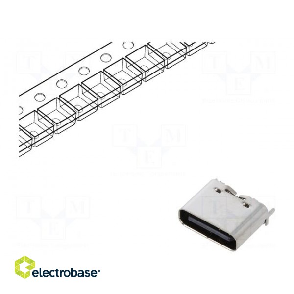 Socket | USB C | SMT | PIN: 6 | vertical | top board mount | 3A image 1