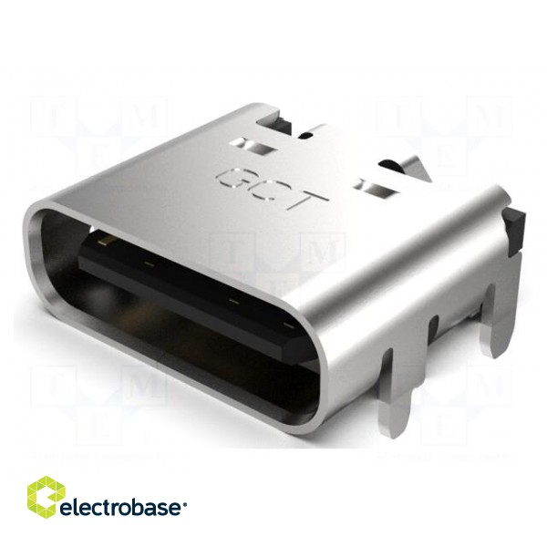 Socket | USB C | SMT | PIN: 16 | horizontal | top board mount | USB 2.0 фото 2