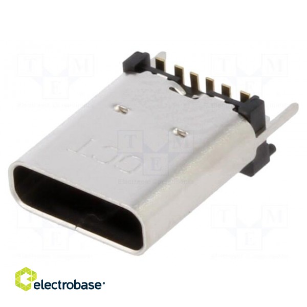 Socket | USB C | SMT | PIN: 6 | vertical | top board mount | USB-C | 3A