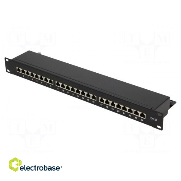 Patch panel | RJ45 | Cat: 6a | RACK | Colour: black | Number of ports: 24 фото 1
