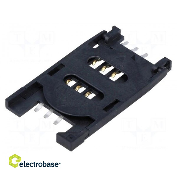 Connector: for cards | SIM | with hinged holder | SMT | gold-plated paveikslėlis 1