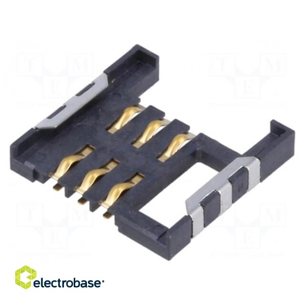 Connector: for cards | SIM | without ejector | SMT | gold flash | PIN: 6 image 1