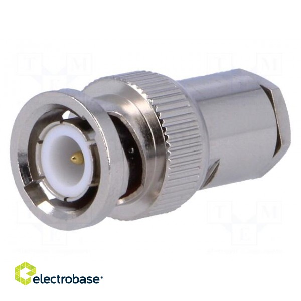 Plug | BNC | male | straight | 75Ω | RG59 | clamp,crimped | for cable | PTFE image 1