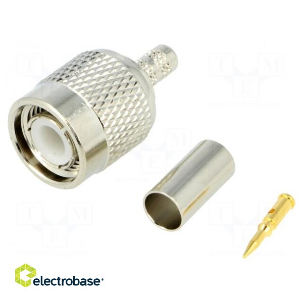 Plug | TNC | male | straight | 50Ω | crimped | for cable | POM | gold-plated image 1