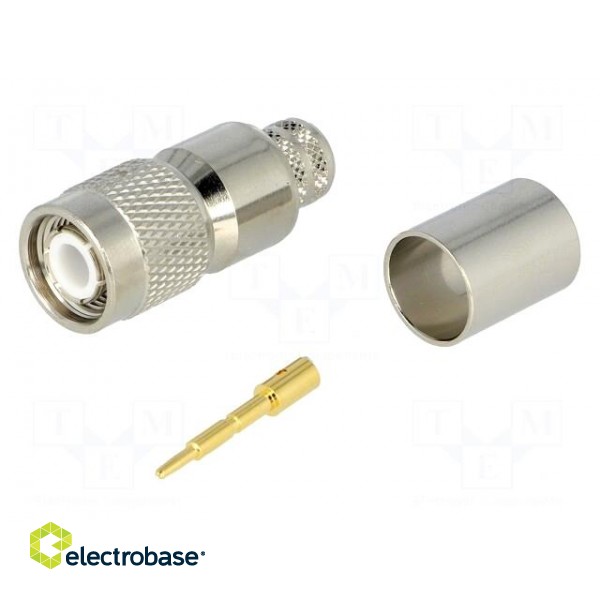 Plug | TNC | male | straight | 50Ω | soldering,crimped | for cable image 1