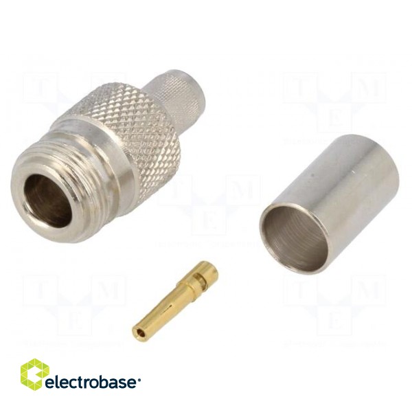 Plug | N | female | straight | 50Ω | CNT400 | crimped | for cable | PTFE image 1