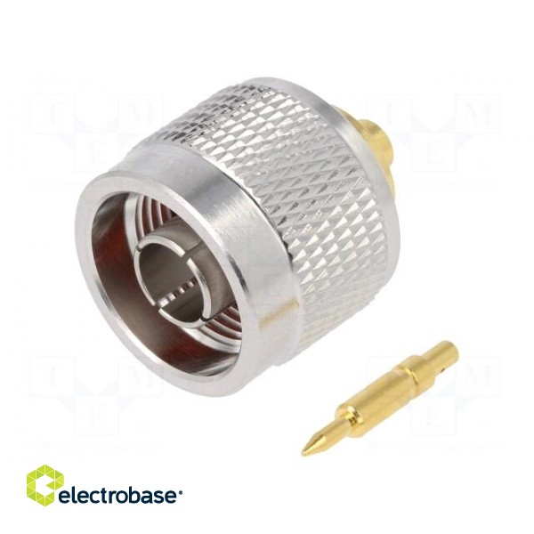 Plug | N | male | straight | 50Ω | soldering,crimped | for cable | PTFE image 1