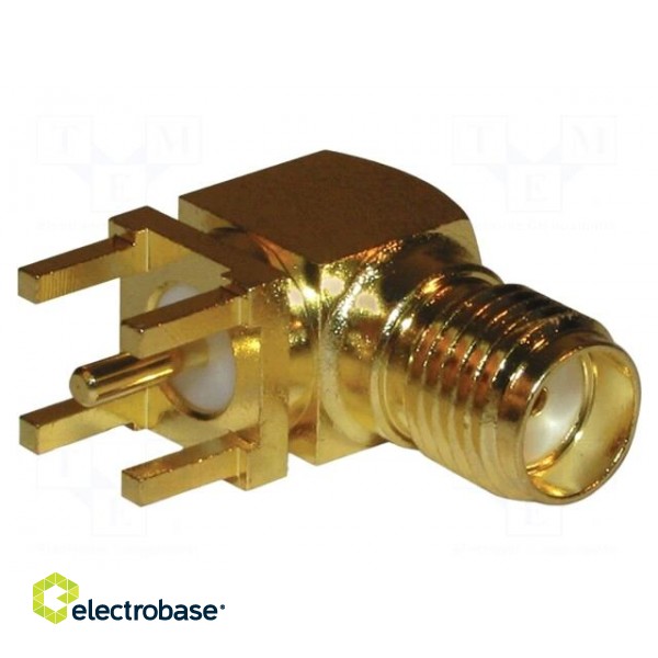 Socket | SMA | female | angled 90° | 50Ω | THT | on PCBs | teflon image 2