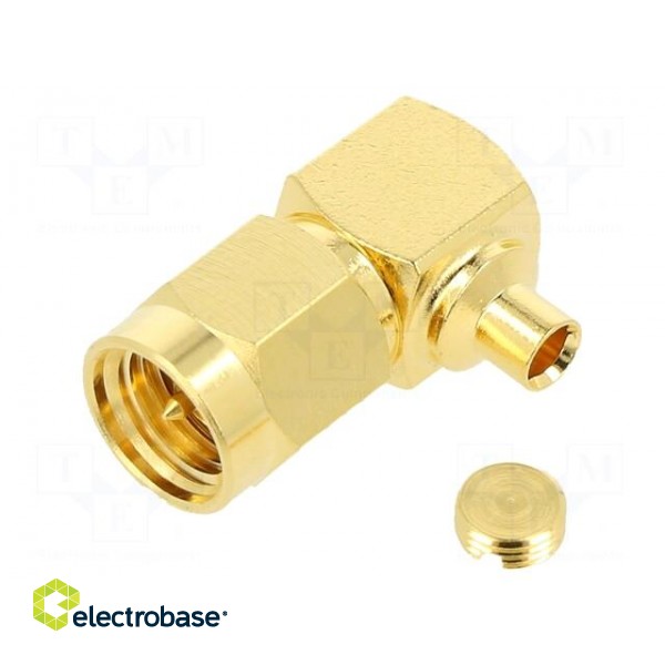 Plug | SMA | male | angled 90° | 50Ω | soldering | for cable | PTFE фото 1